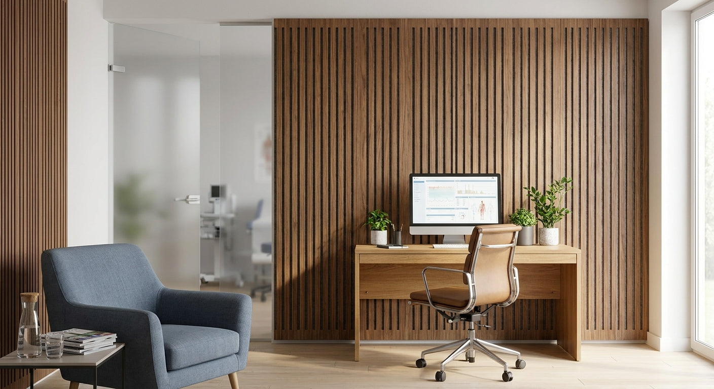 Panneau acoustique noyer pour cabinet médical