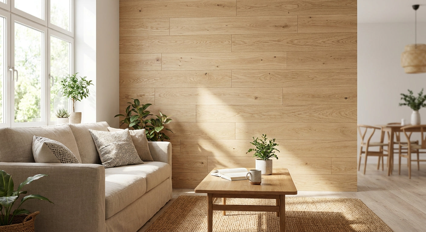 Panneau mural bois chêne clair pour intérieur lumineux