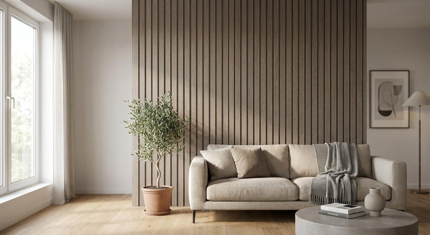 Panneau mural bois taupe pour décoration contemporaine