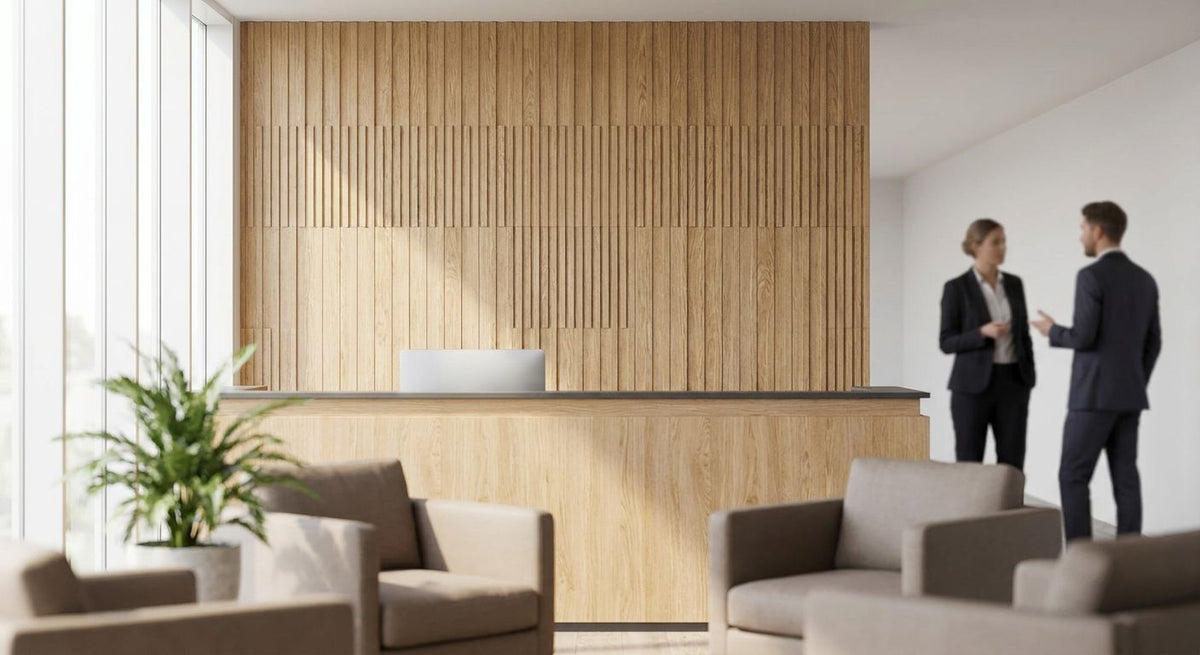 Panneau mural bois pour cabinet d'assurance