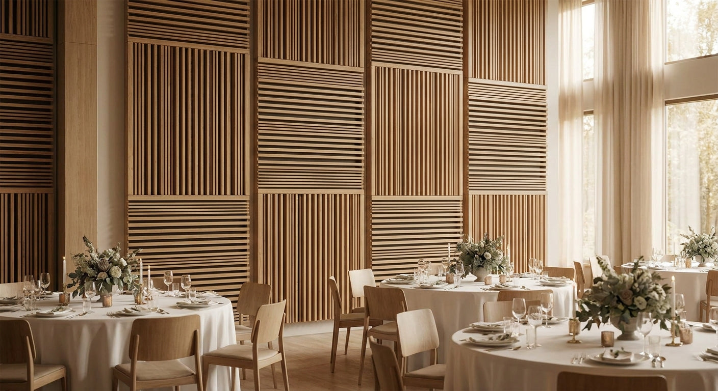 Panneau acoustique bois pour salle de réception mariage