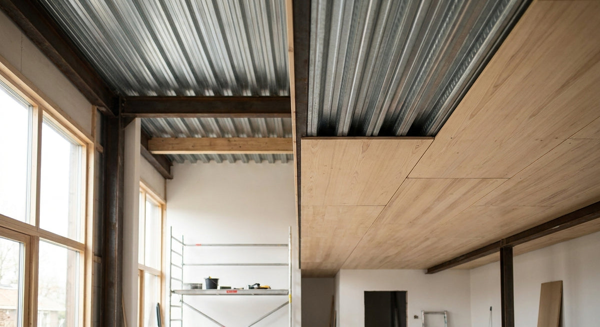 Comment habiller un plafond en bac acier avec des panneaux bois