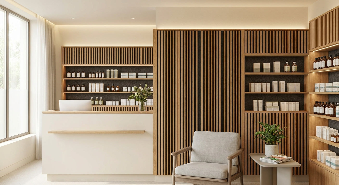 Panneau acoustique bois pour pharmacie et espace de santé
