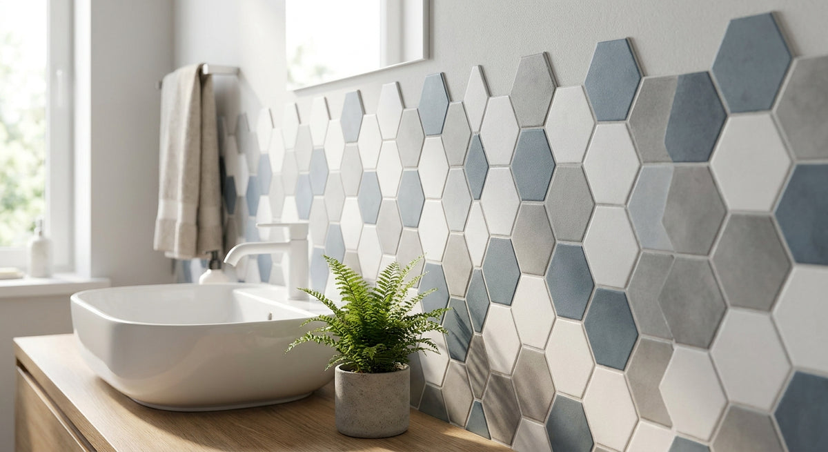 Crédence adhésive hexagone pour salle de bain