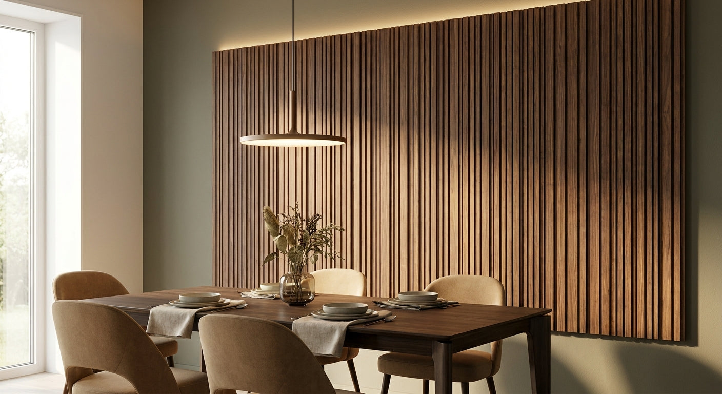 Panneau acoustique bois noyer pour salle à manger