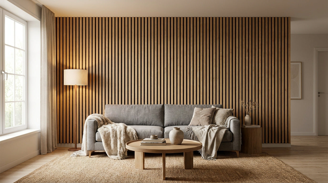 Panneau acoustique bois chêne naturel pour salon