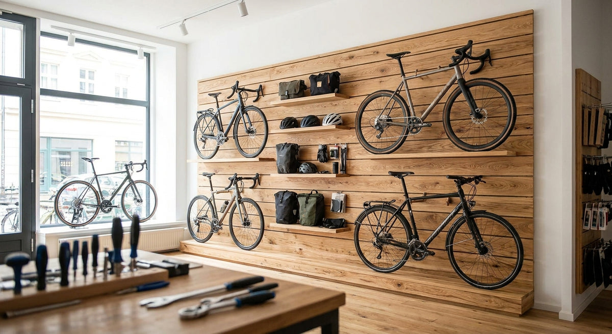 Panneau mural bois pour magasin de vélos