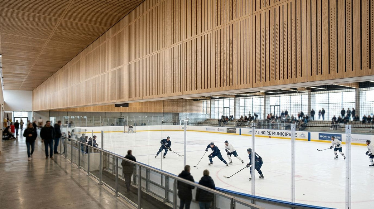 Panneau acoustique bois pour patinoire et centre de loisirs