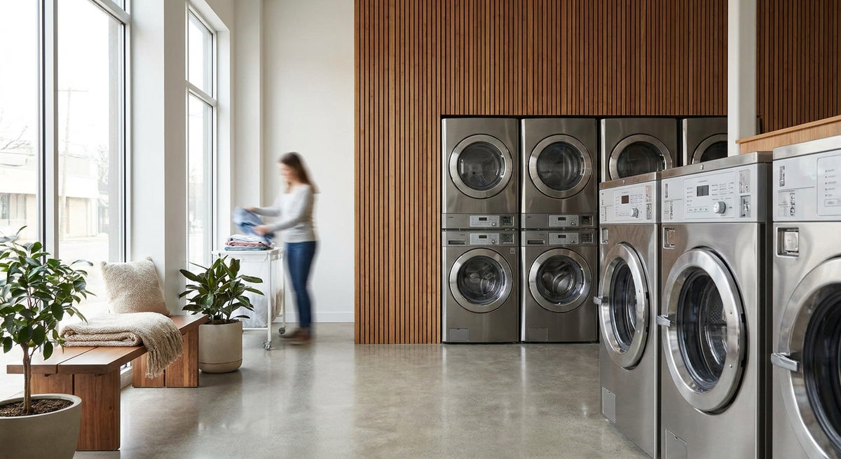 Panneau mural bois pour laverie automatique design