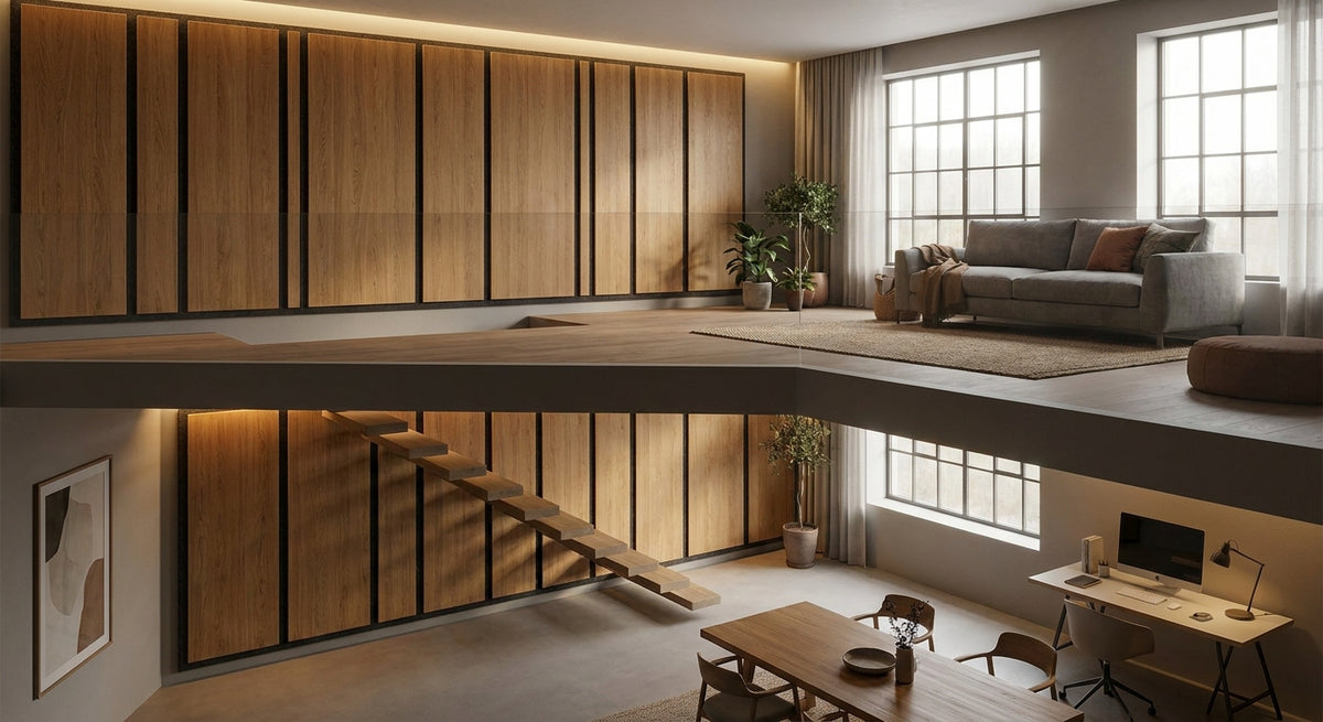 Panneau acoustique bois pour mezzanine et espace ouvert