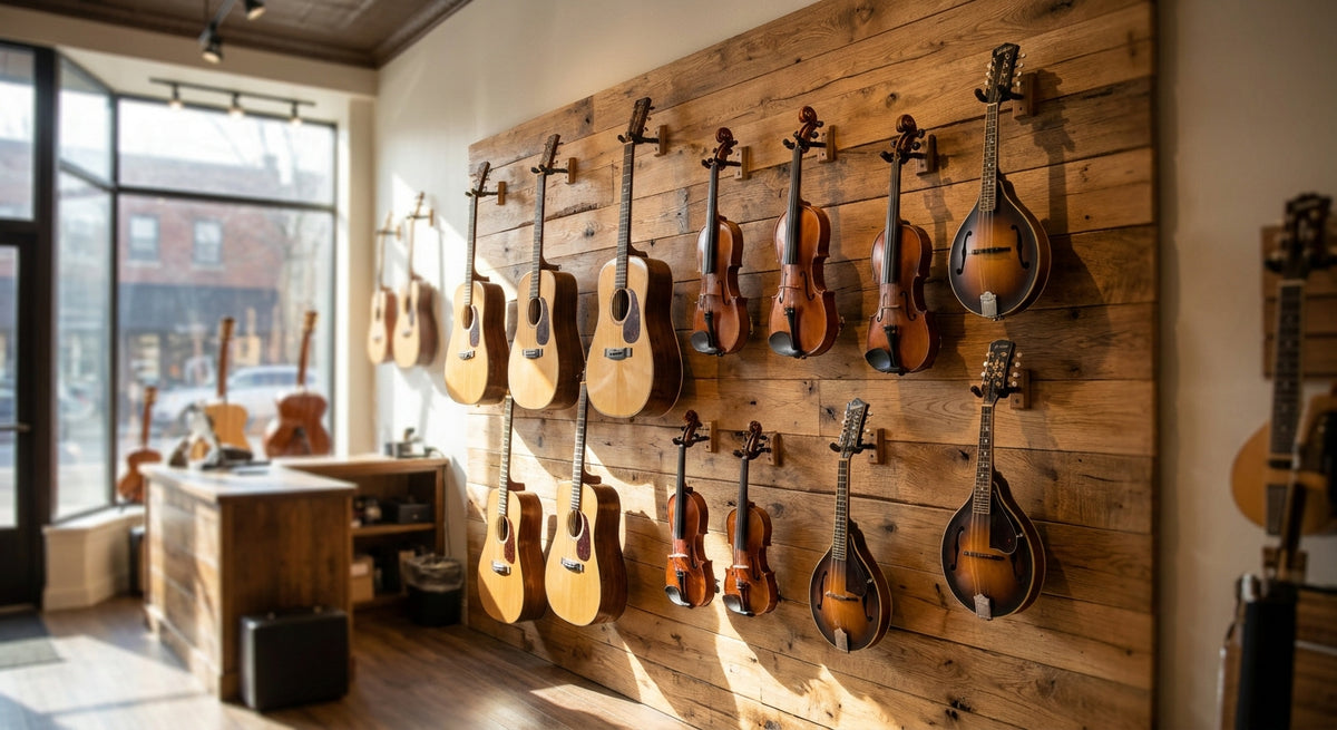Panneau mural bois pour magasin d'instruments de musique