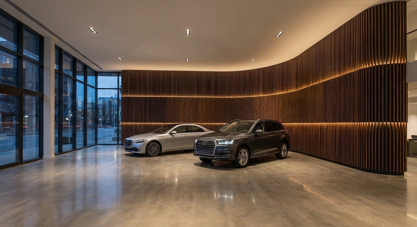 Panneau mural bois pour showroom automobile
