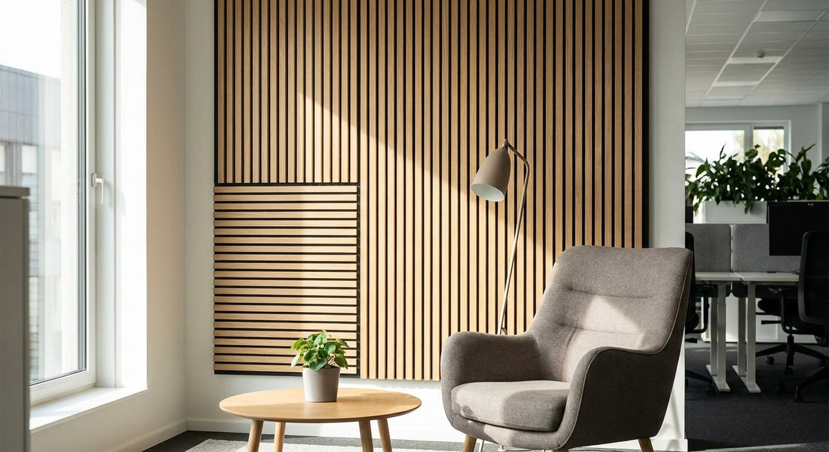 Panneau acoustique bois pour espace détente au bureau