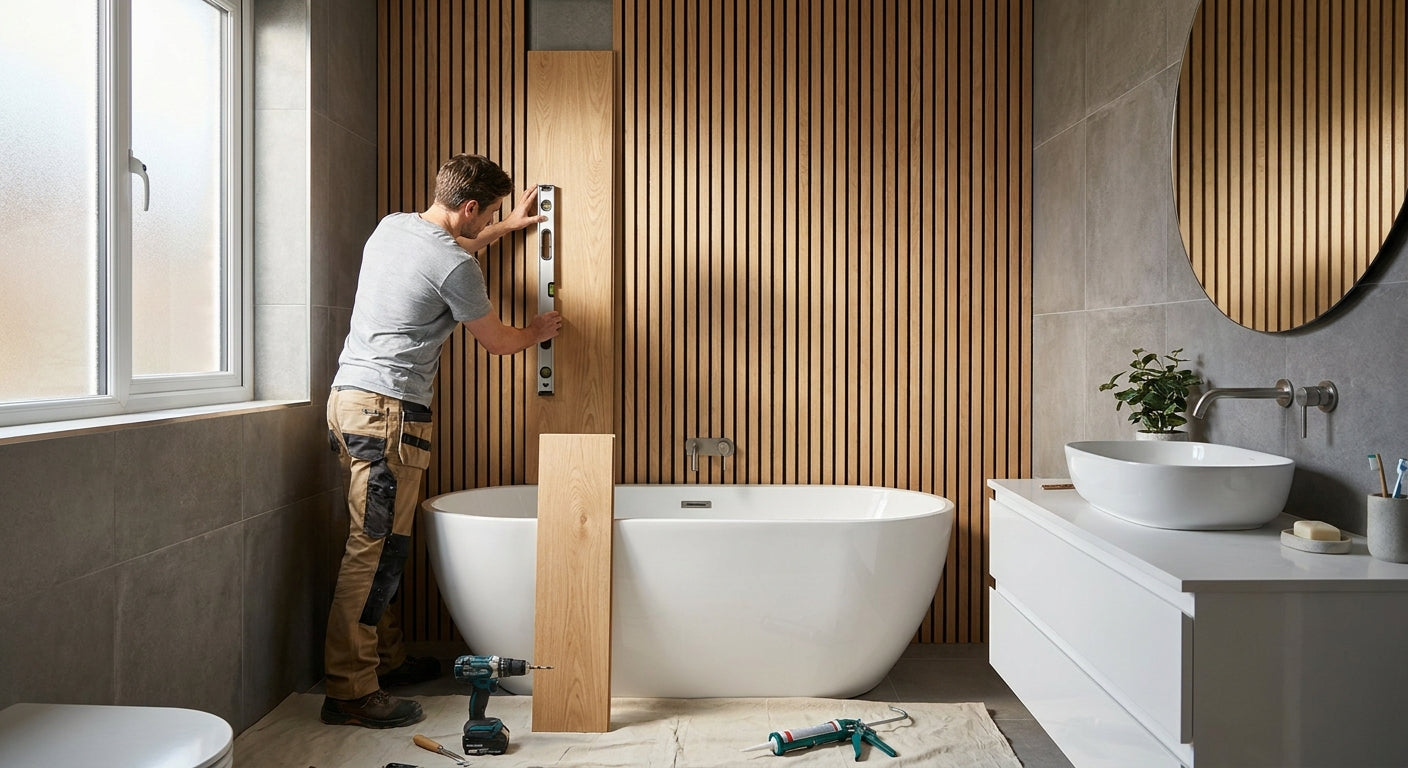 Comment poser un panneau bois mural dans une salle de bain