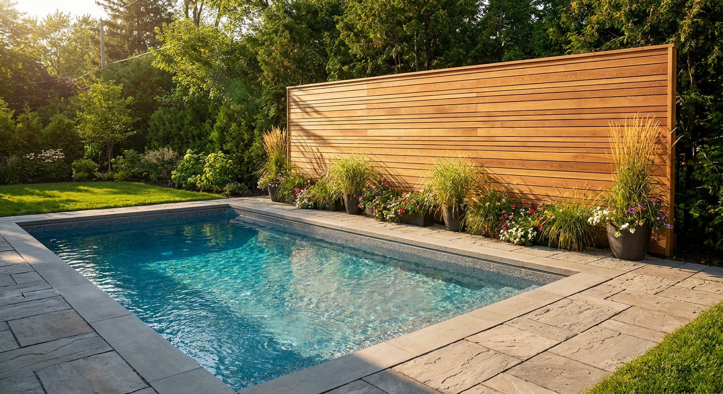 Panneau bois extérieur pour mur de clôture piscine