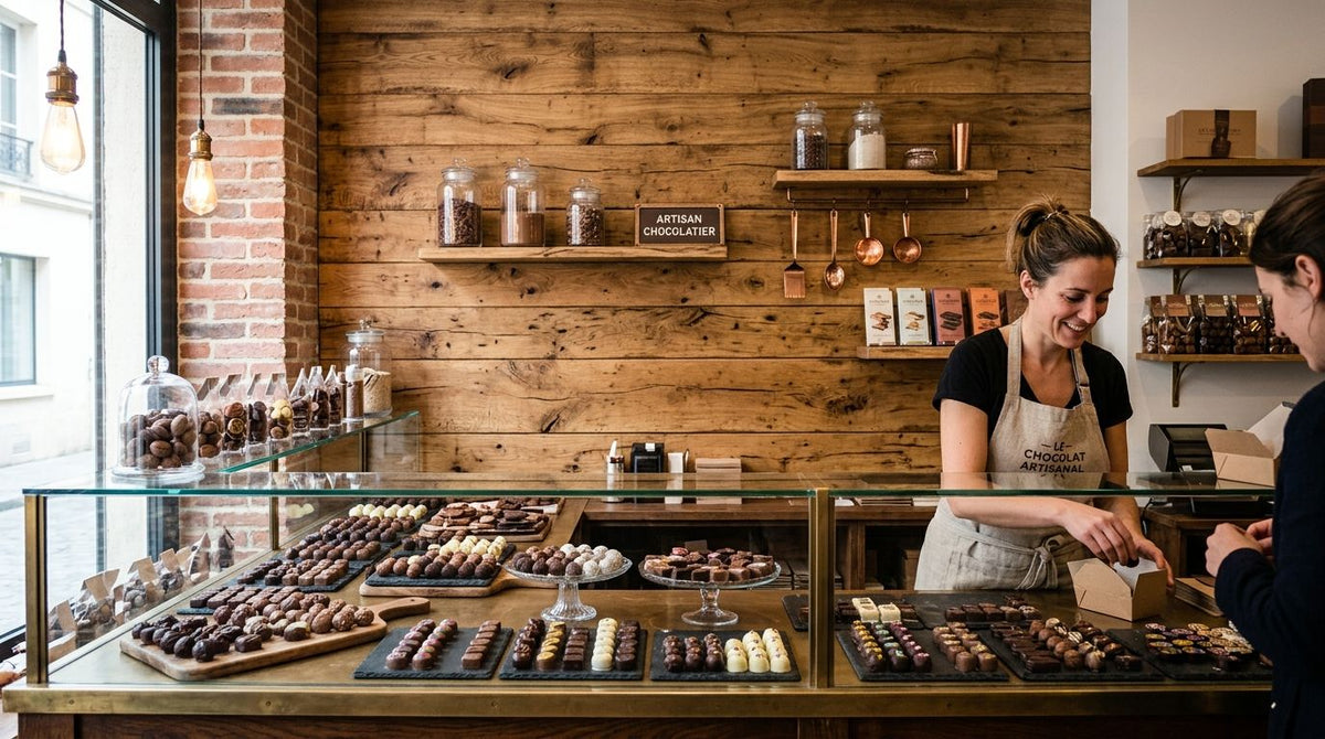 Panneau mural bois pour chocolaterie artisanale