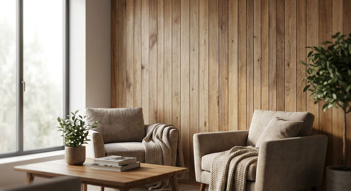 Parement bois intérieur pour mur de salon