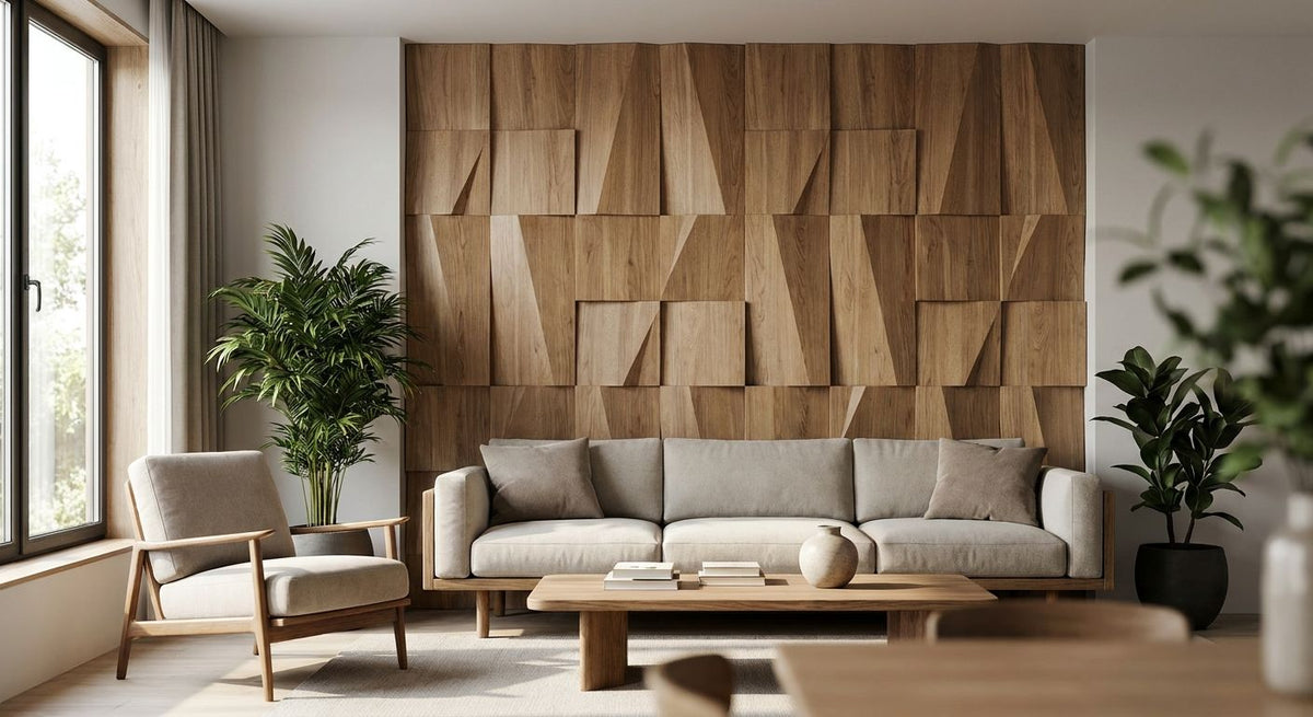 Panneau mural bois 3D pour salon design