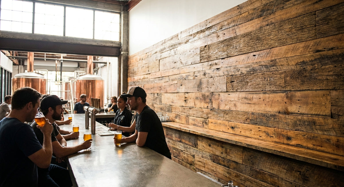 Panneau mural bois pour micro-brasserie et bar à bières