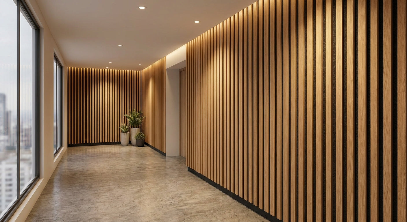 Panneau acoustique bois pour couloir d'immeuble