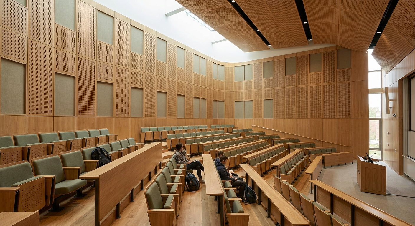 Panneau acoustique bois pour amphithéâtre universitaire