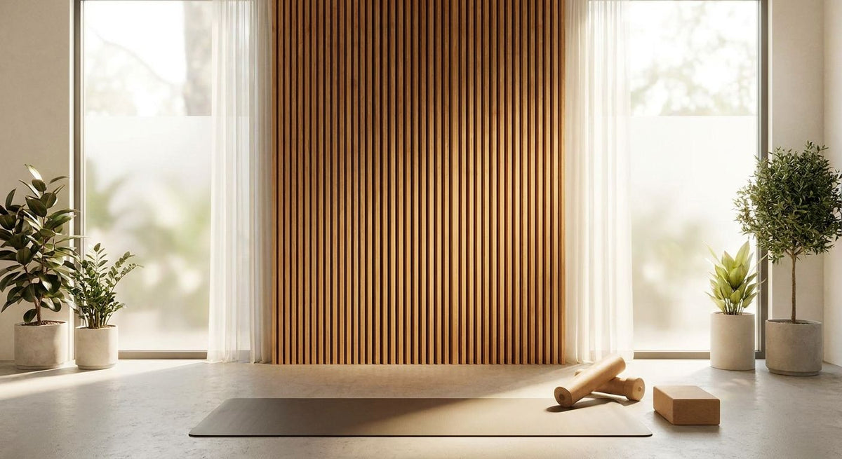 Panneau mural bois pour salle de yoga et pilates