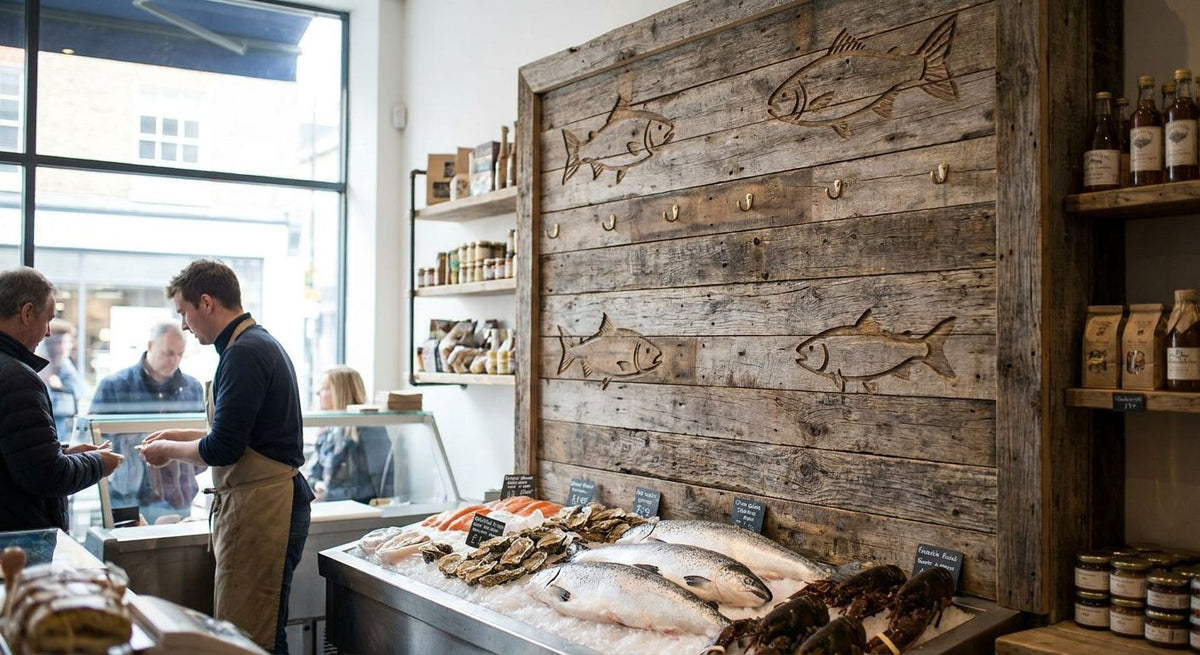 Panneau mural bois pour poissonnerie