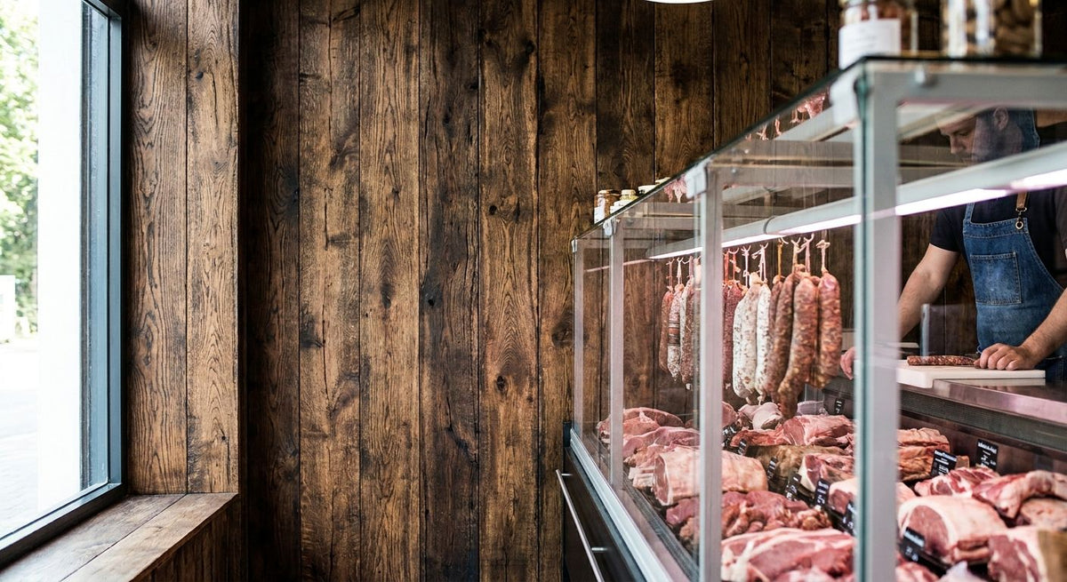 Panneau mural bois pour boucherie artisanale