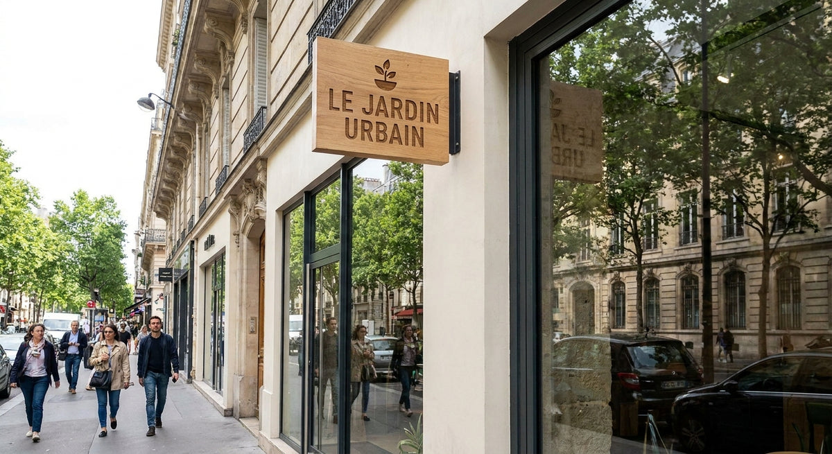 Panneau bois extérieur pour local commercial en pied d'immeuble