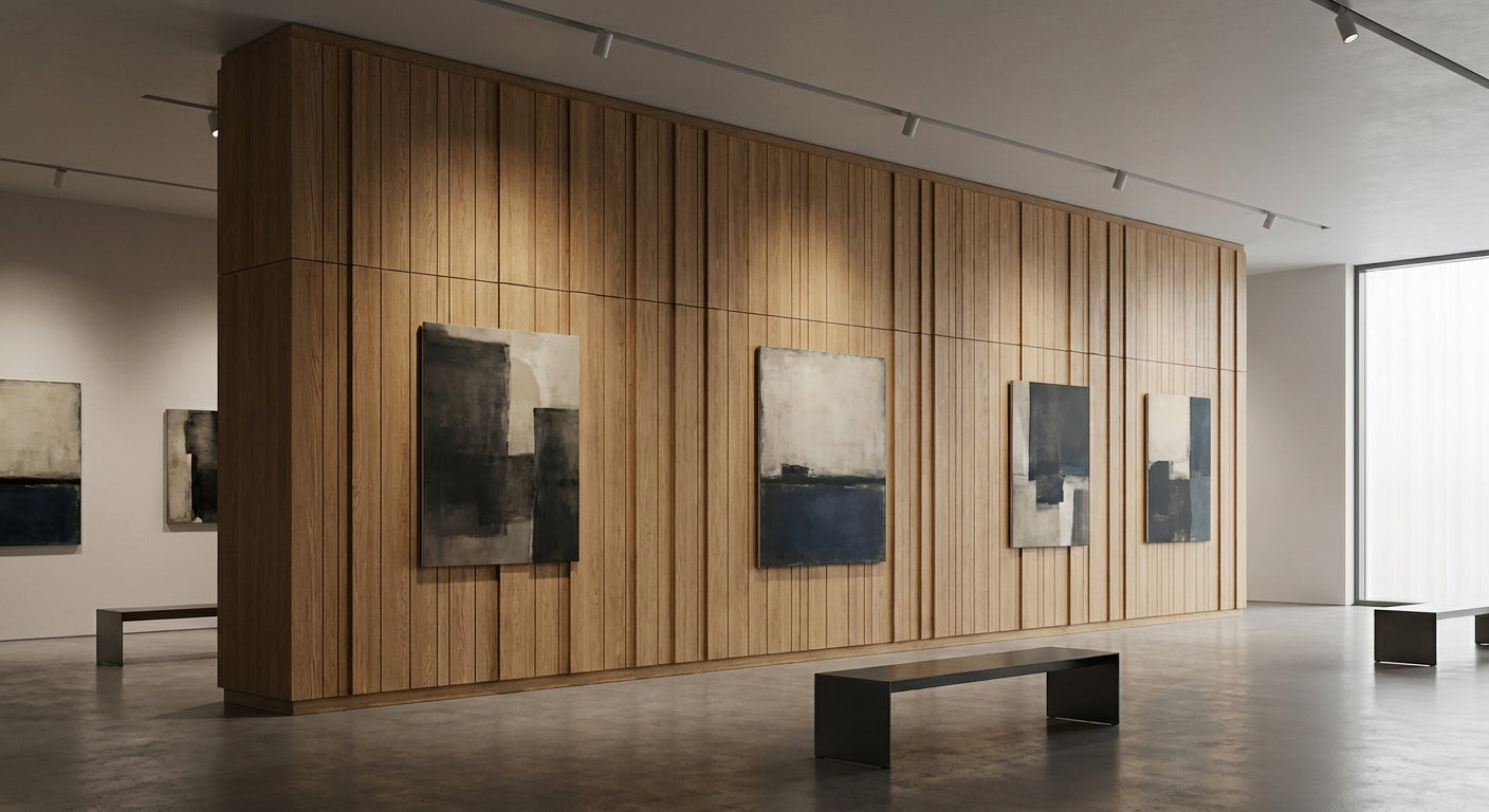 Panneau mural bois pour galerie d'art contemporain