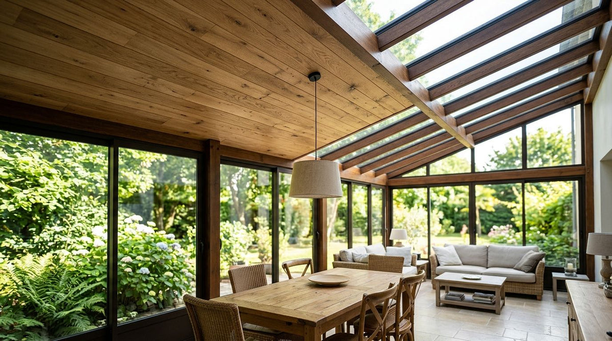 Panneau bois plafond pour véranda lumineuse