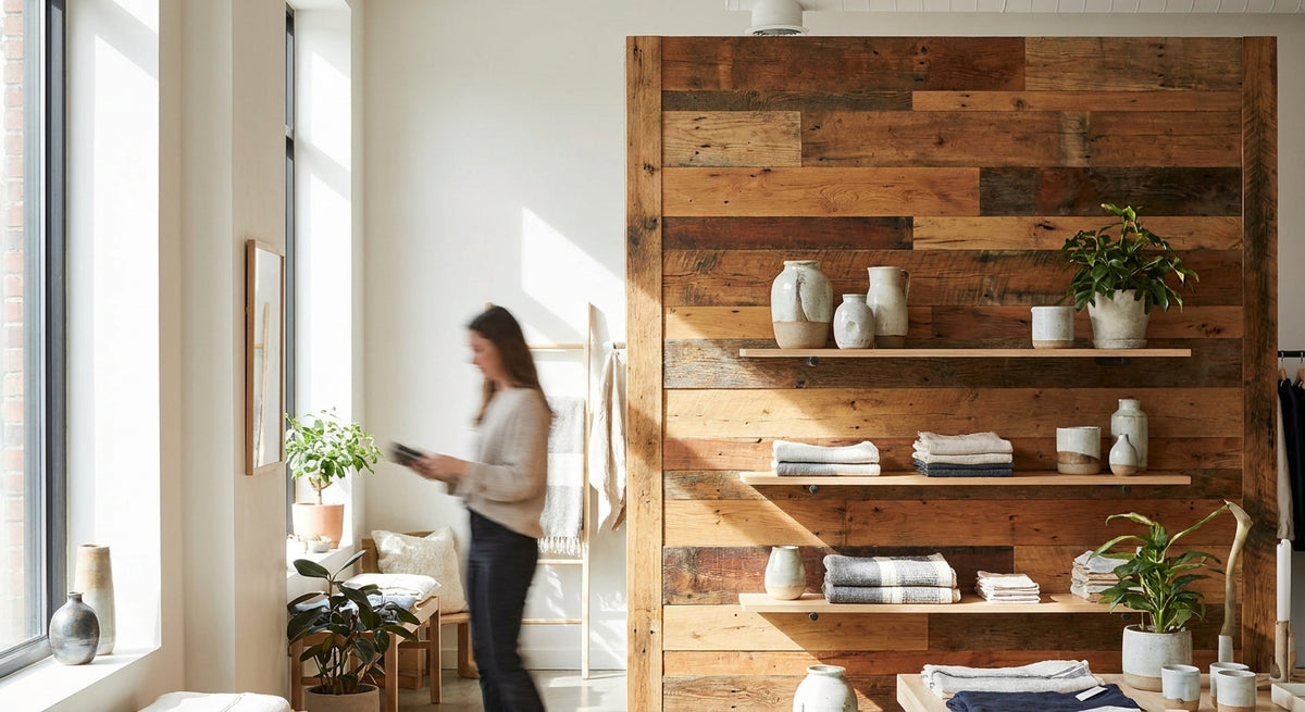 Panneau mural bois pour concept store et boutique éphémère