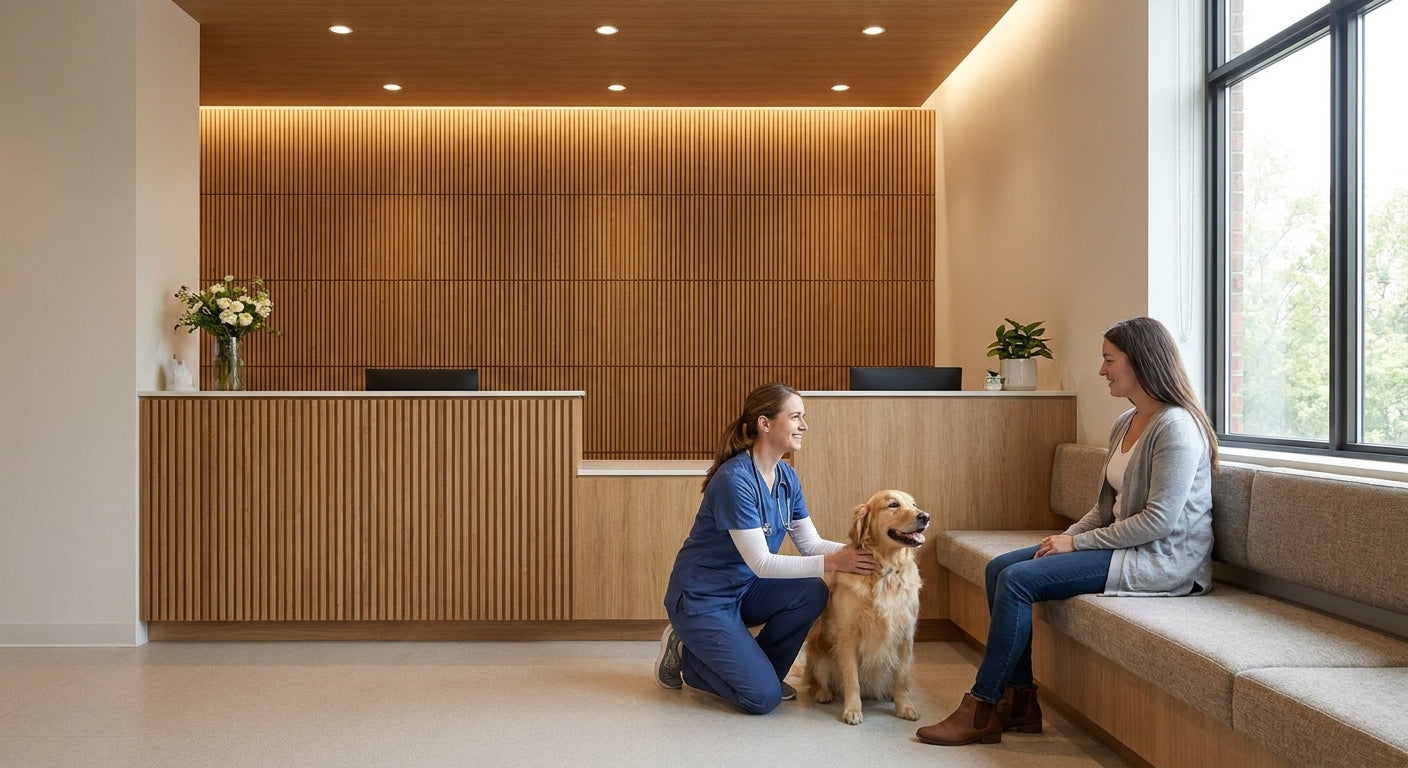 Panneau acoustique bois pour clinique vétérinaire