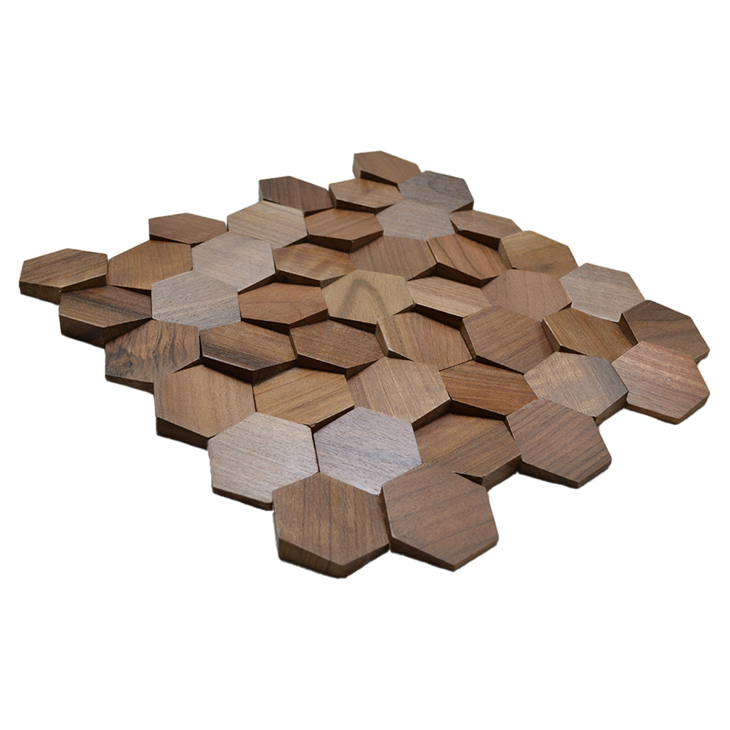 Panneau Mosaïque en Bois | Noyer Velours | 31×30 cm | Carrelage en Bois