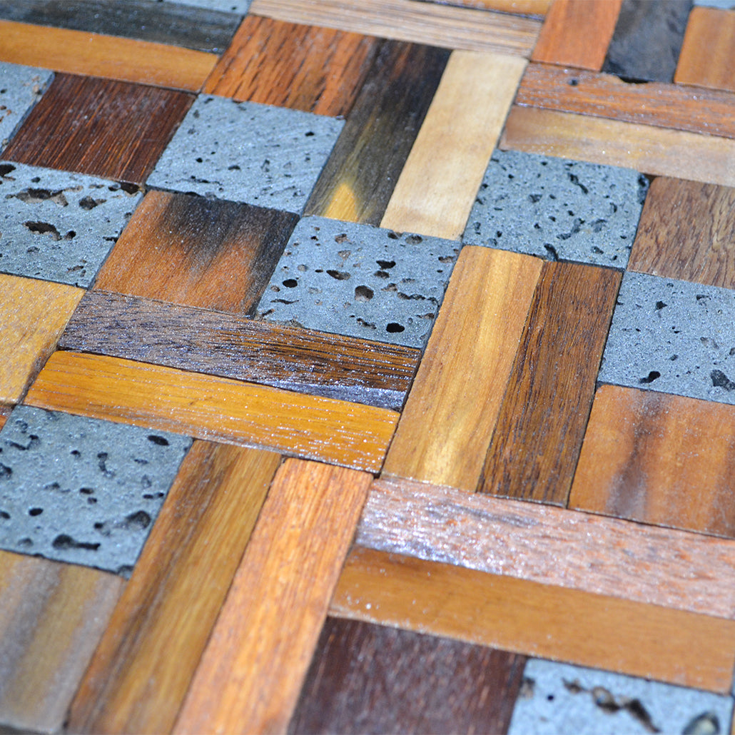Panneau Mosaïque en Bois | Lava Mix | 30×30 cm | Carrelage en Bois