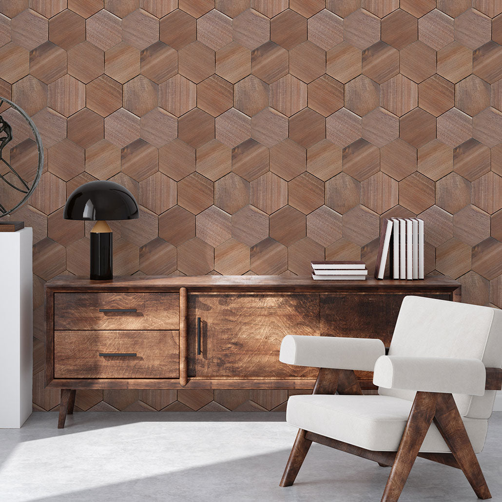 Panneau Mosaïque en Bois | Noyer Tropical | 26×30 cm | Carrelage en Bois