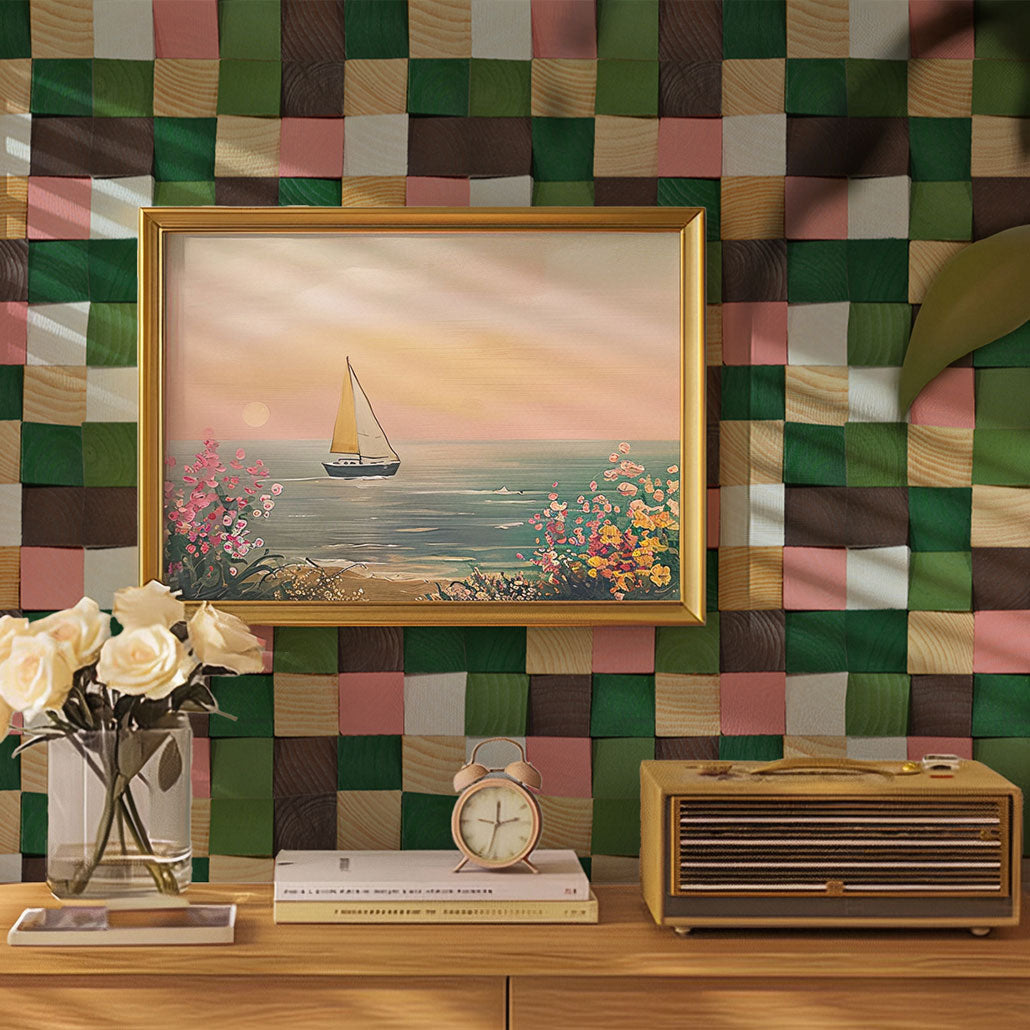 Panneau Mosaïque en Bois | Rich Pin | 30×30 cm | Carrelage en Bois