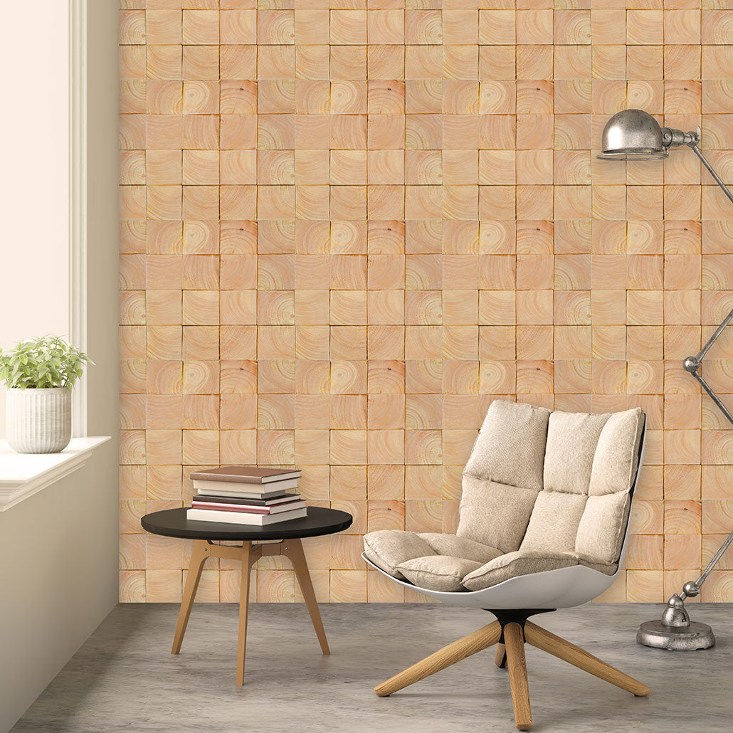 Panneau Mosaïque en Bois | Hévéa | 30×30 cm | Carrelage en Bois