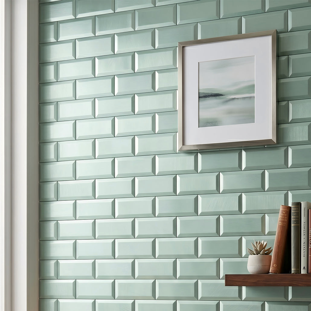 Panneau Mosaïque Autocollant | Métro 3D Vert pastel | 30,5×30,5 cm | Métal
