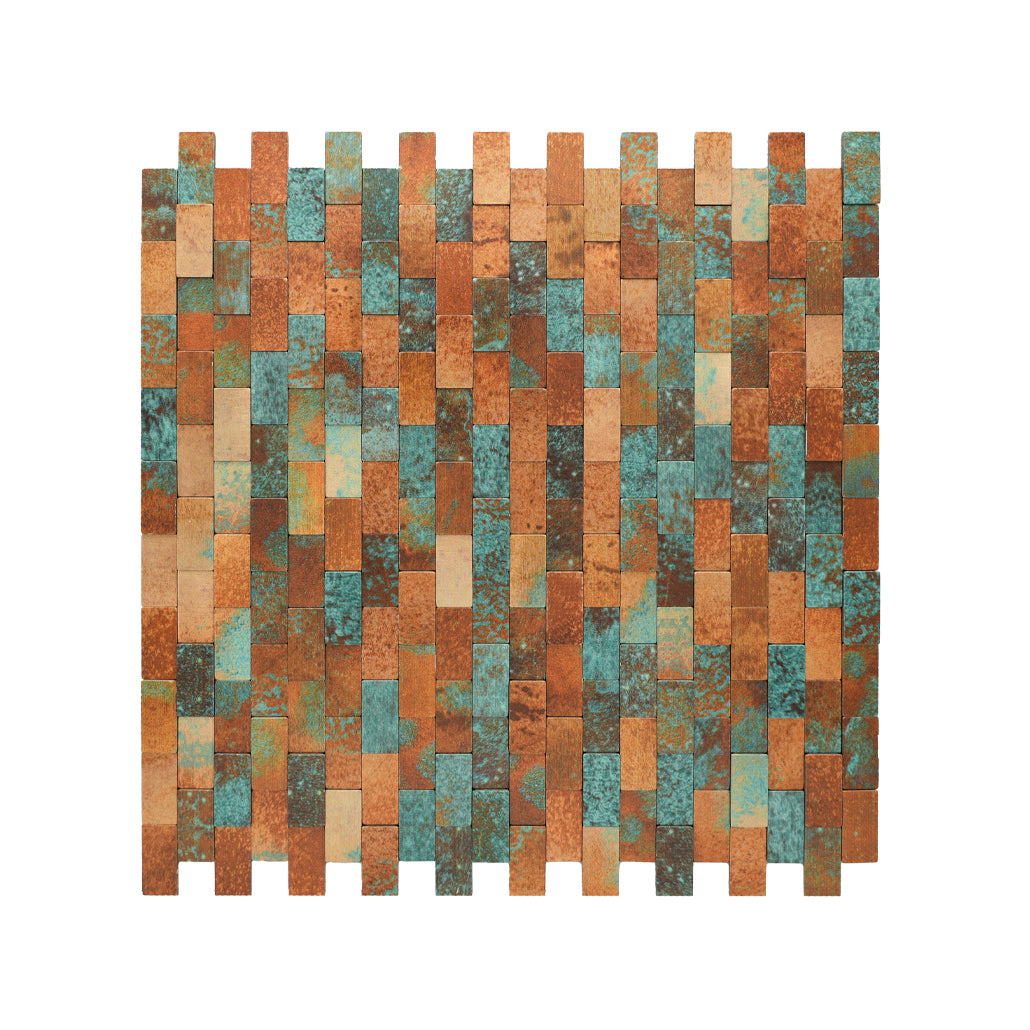 Panneau Mosaïque Autocollant | Plaquette 3D Cuivre patiné | 30×29,8 cm | Métal