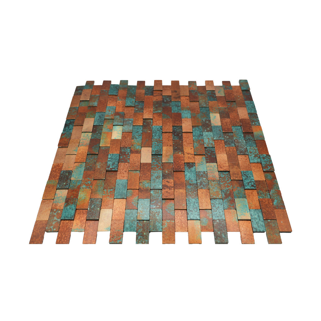 Panneau Mosaïque Autocollant | Plaquette 3D Cuivre patiné | 30×29,8 cm | Métal