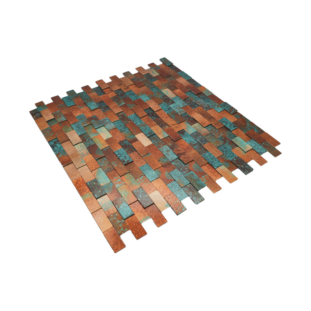 Panneau Mosaïque Autocollant | Plaquette 3D Cuivre patiné | 30×29,8 cm | Métal