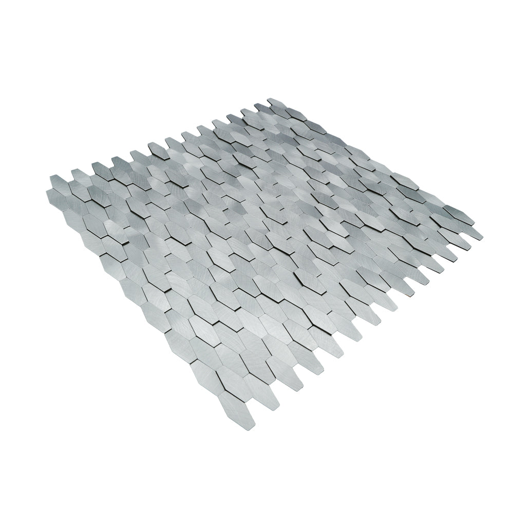 Panneau Mosaïque Autocollant | Picket 3D Argent | 31×30 cm | Métal