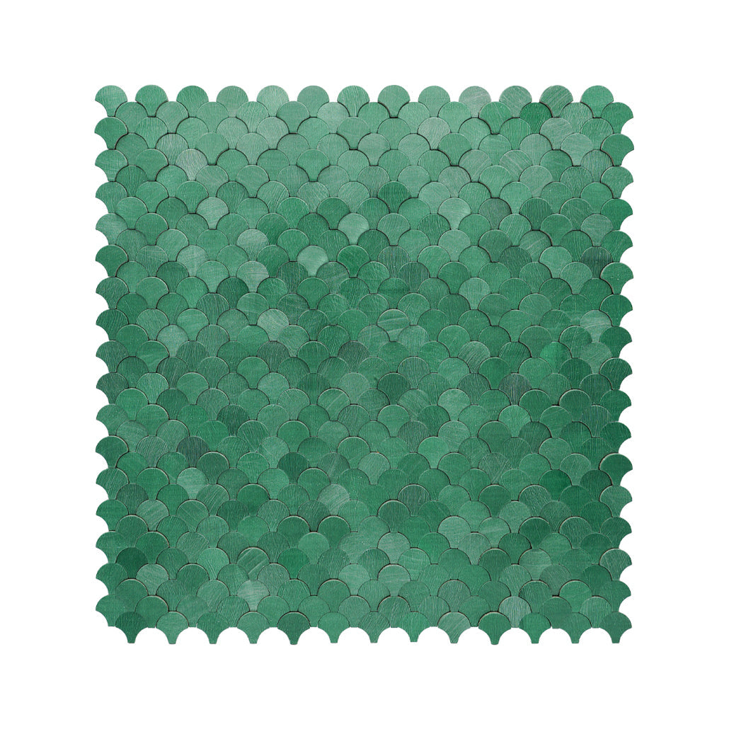 Panneau Mosaïque Autocollant | Écaille de Poisson 3D Vert foncé | 28,8×29,8 cm | Métal