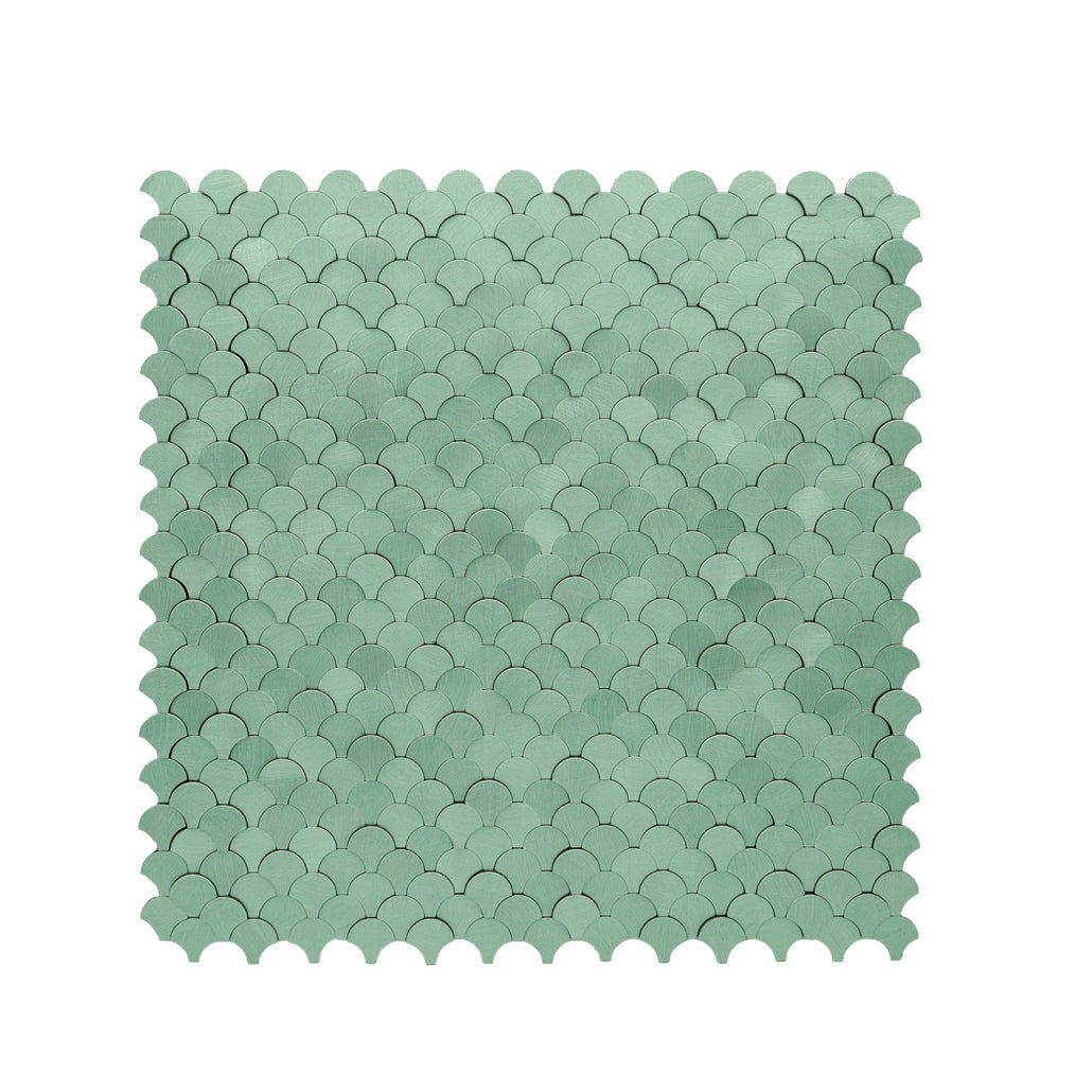 Panneau Mosaïque Autocollant | Écaille de Poisson 3D Vert pastel | 28,8×29,8 cm | Métal