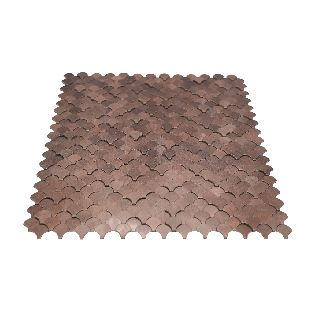 Panneau Mosaïque Autocollant | Écaille de Poisson 3D Cuivre foncé | 28,8×29,8 cm | Métal