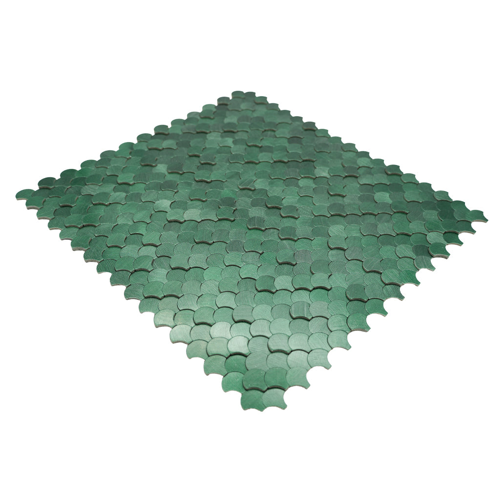 Panneau Mosaïque Autocollant | Écaille de Poisson 3D Vert foncé | 28,8×29,8 cm | Métal