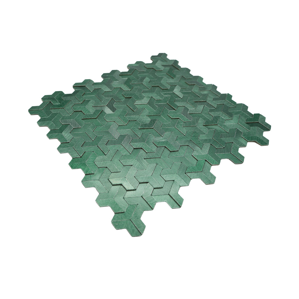 Panneau Mosaïque Autocollant | Trifold 3D Vert foncé | 30,3×28 cm | Métal