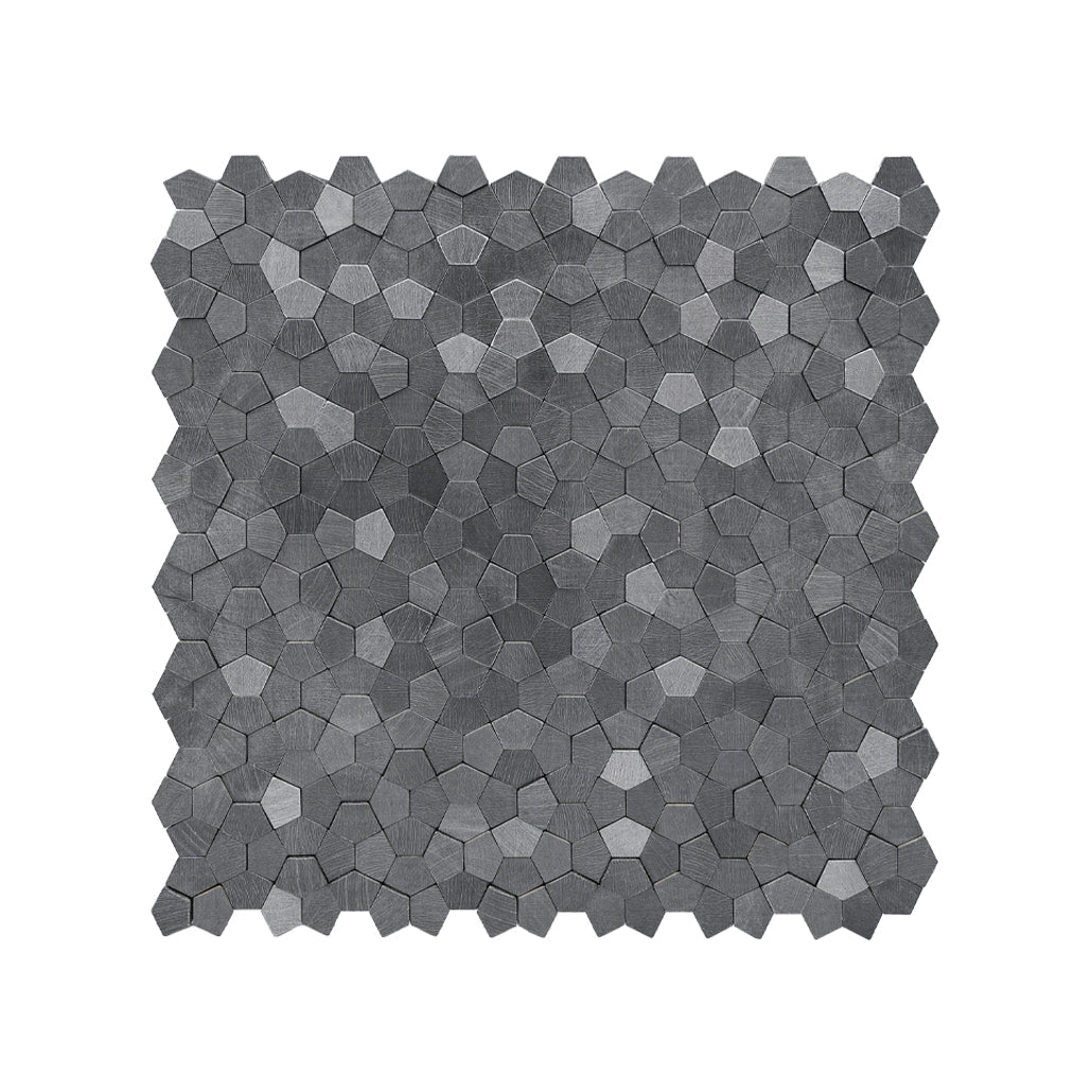 Panneau Mosaïque Autocollant | Pentagone 3D Anthracite | 28,2×28,2 cm | Métal