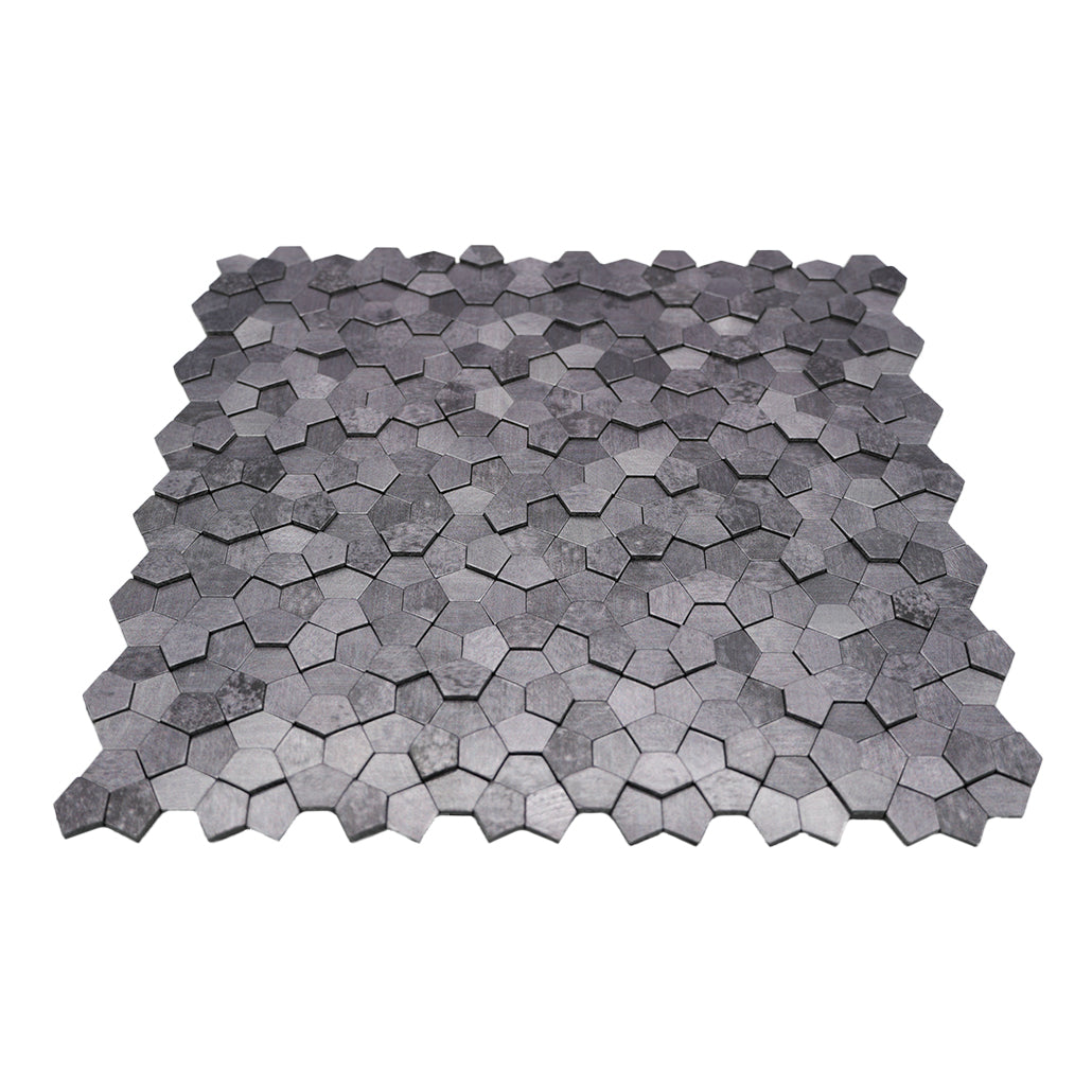 Panneau Mosaïque Autocollant | Pentagone 3D Gris | 28,2×28,2 cm | Métal
